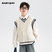 男大童秋冬季 儿童男孩内搭针织马甲 韩范加厚V领背心毛衣2026新款