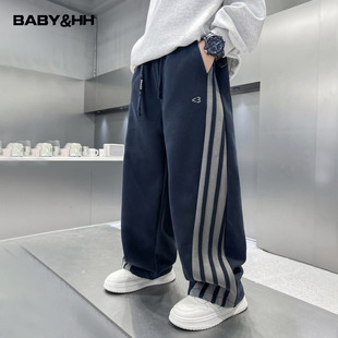 男童冬季韩范加绒运动卫裤2025新款儿童学生秋冬加厚阔腿直筒裤子