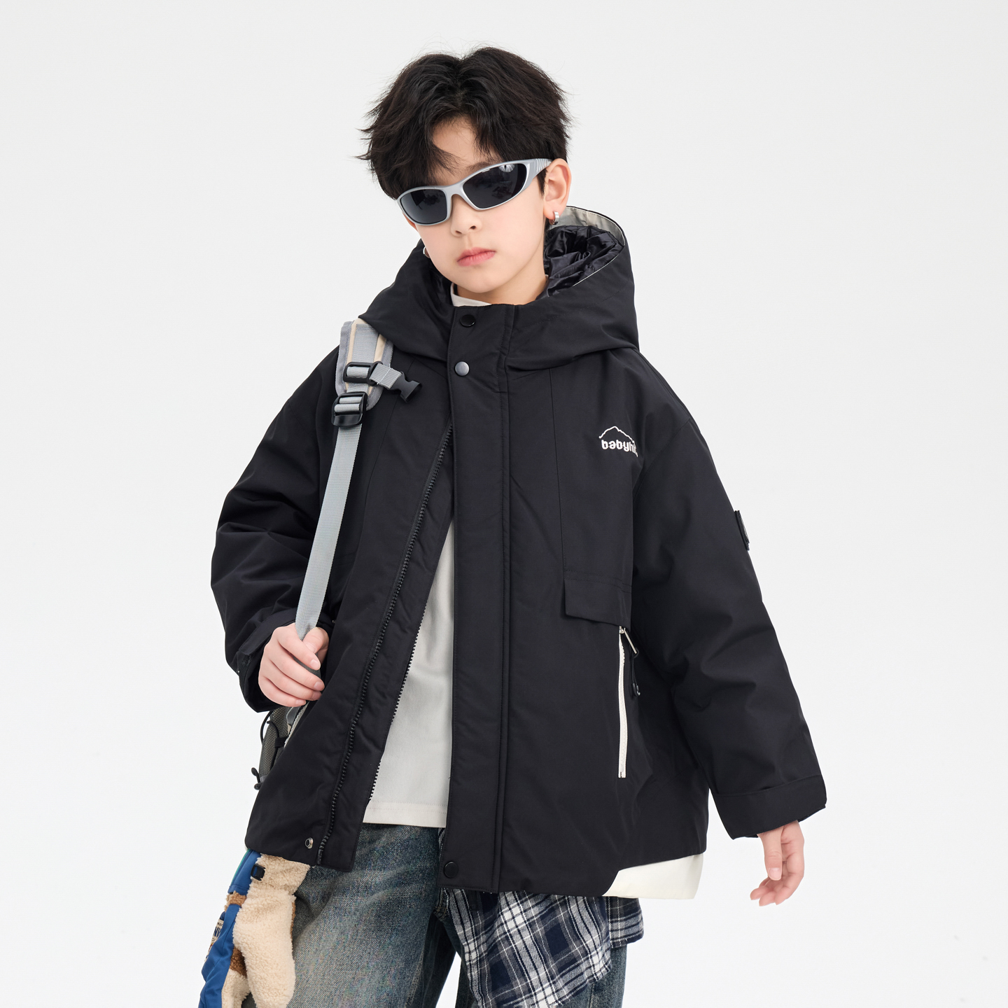 90白鸭绒假两件免洗冲锋衣羽绒服