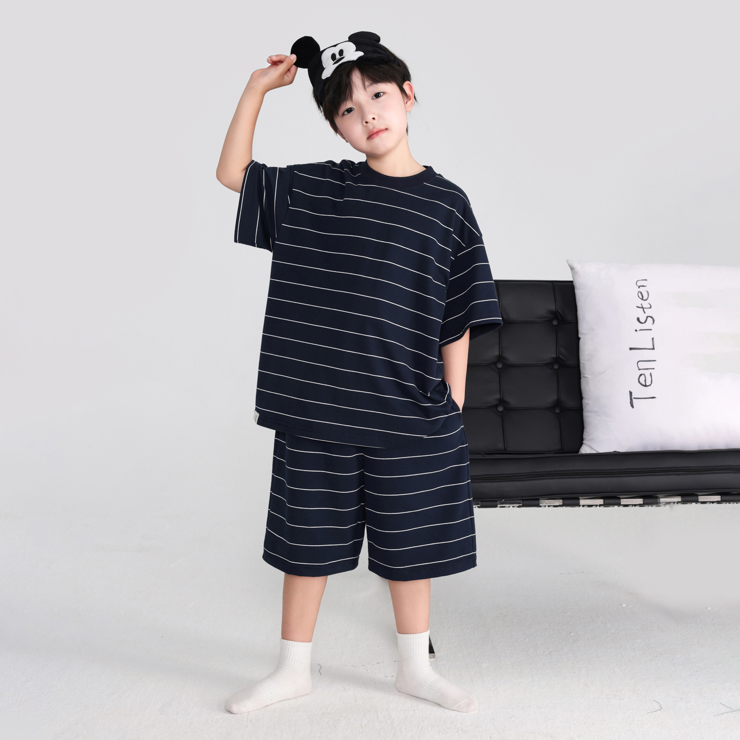 男童夏季条纹短袖空调睡衣2025新款青少年儿童夏天薄款家居服套装