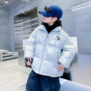 防寒免洗外套潮 儿童冬装 男童冬季 痞帅亮面加厚面包羽绒服2025新款