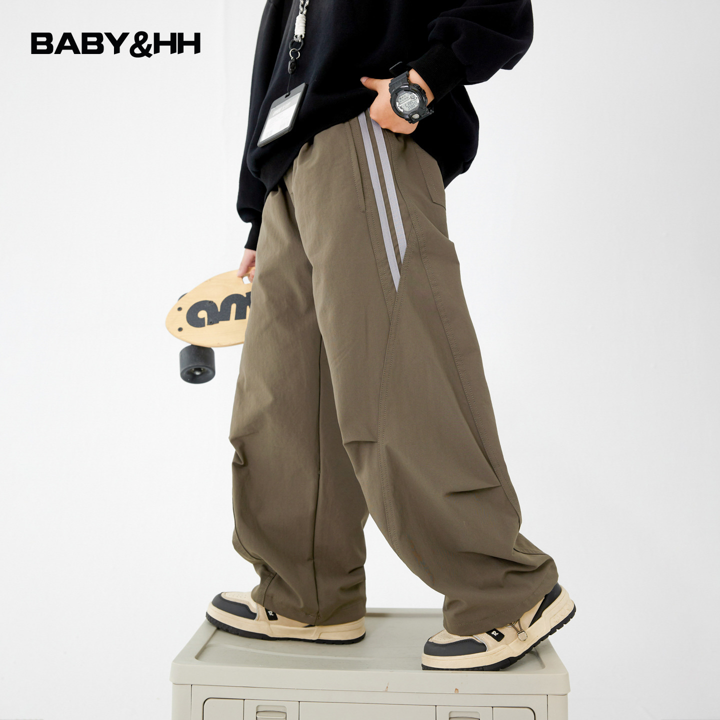 户外一体绒直筒运动弯刀工装裤潮