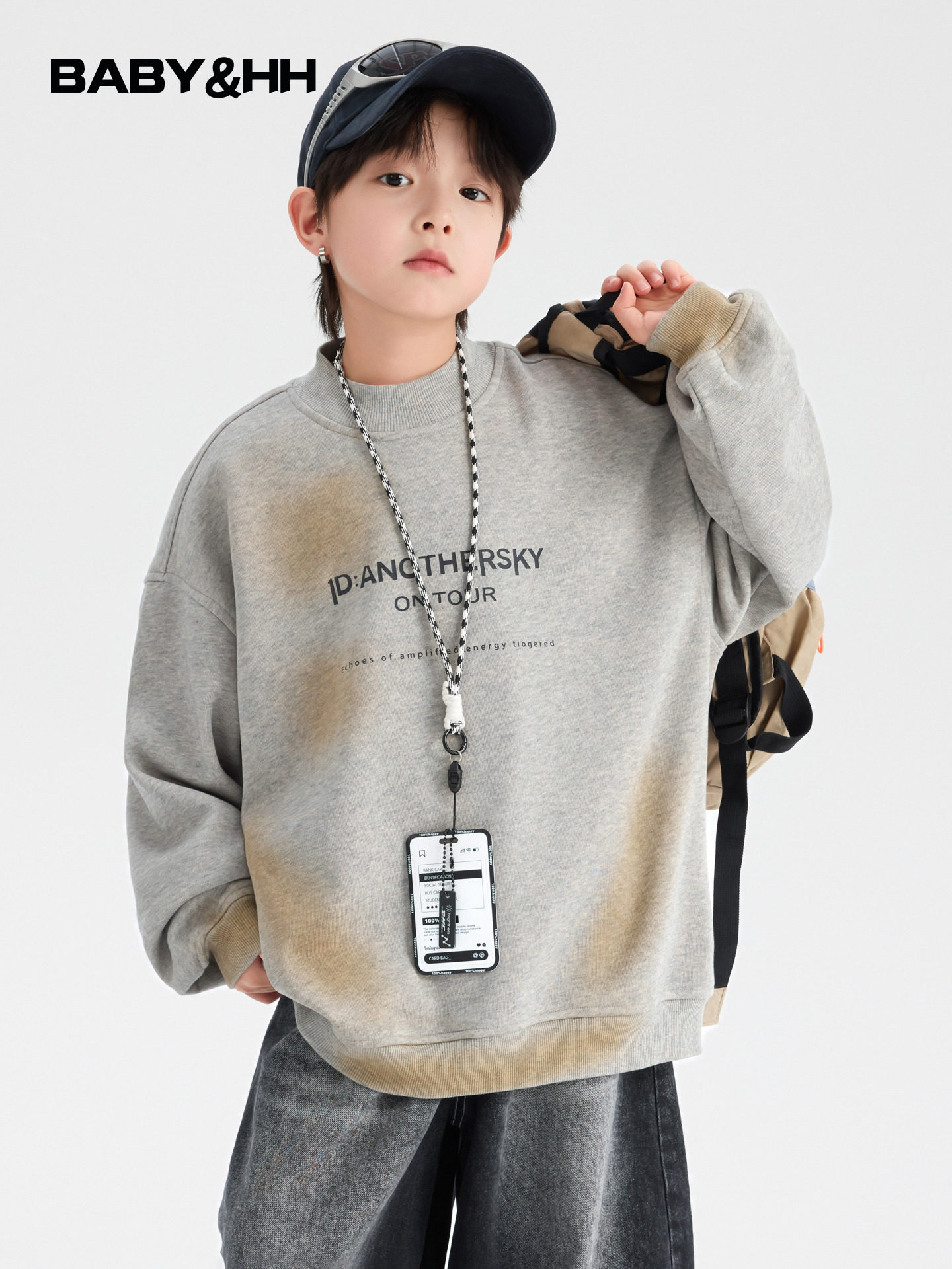 男童秋冬潮酷半高领加绒卫衣2025新款青少年儿童加厚运动宽松上衣