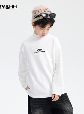 男童秋冬半高领白色德绒打底衫2025新款儿童男孩保暖长袖内搭t恤