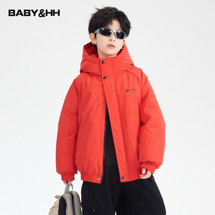 男童冬季新年红色户外冲锋衣羽绒服2026新款儿童加厚防水防寒外套