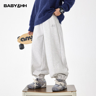 男童秋冬韩范灰色加绒卫裤2025新款青少年儿童加厚宽松运动裤子潮