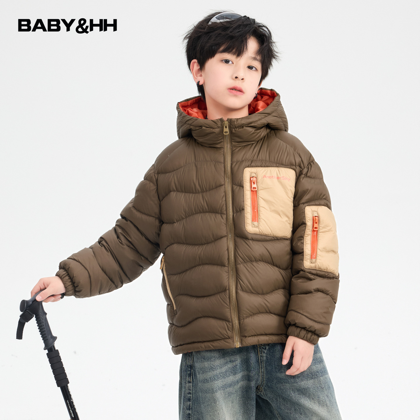 90安心绒撞色拼接防水工装羽绒服