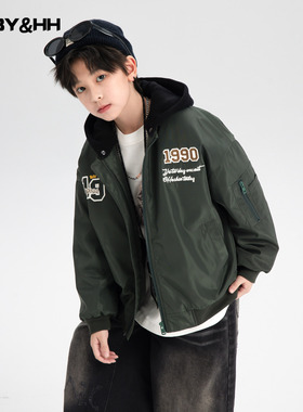 男童冬装美式防水连帽棒球棉服2025新款学生儿童夹棉加厚保暖外套