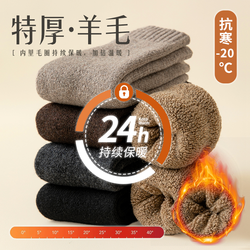 冬款羊毛袜子男士冬季加厚中筒袜秋冬款保暖长筒男生抗寒毛圈长袜