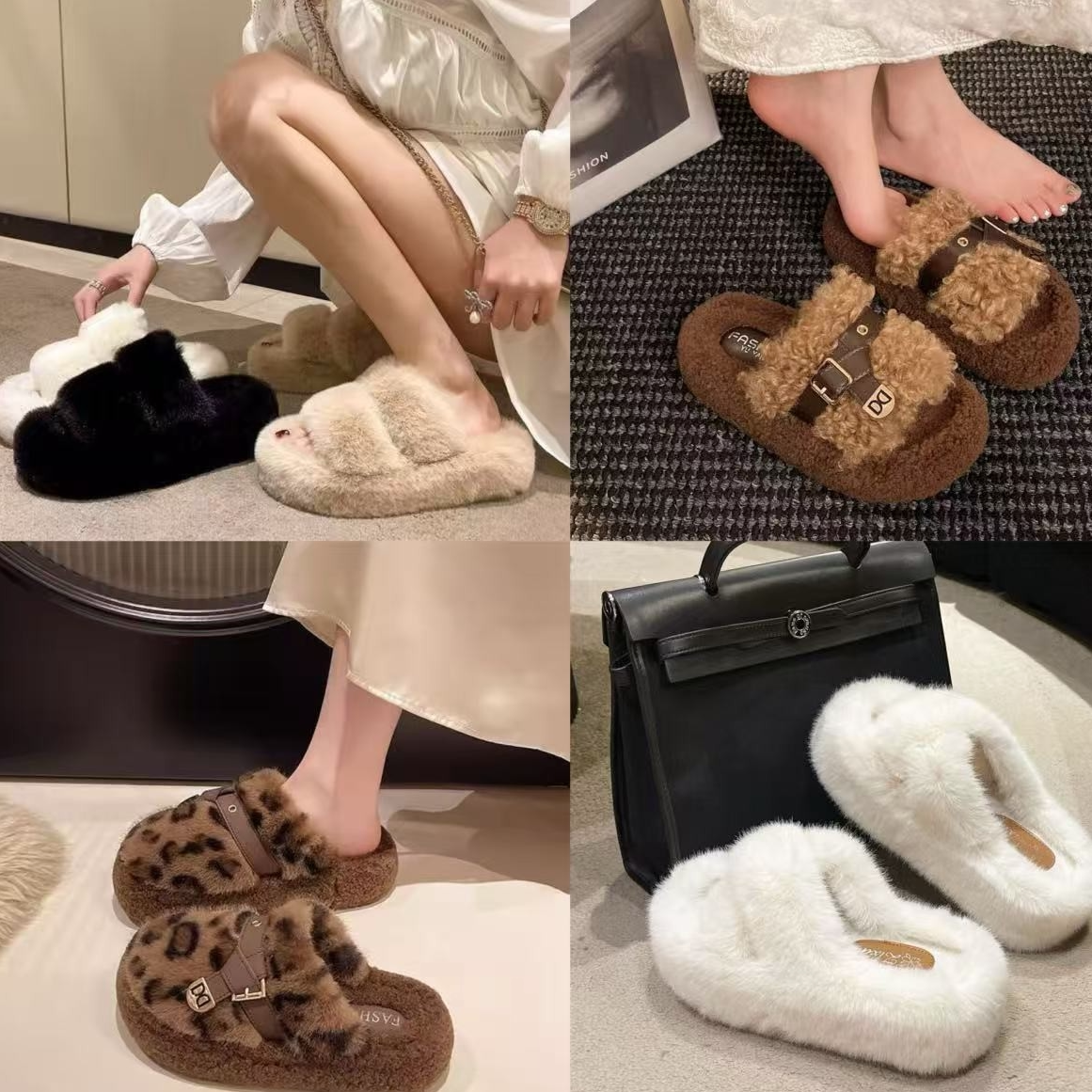 【东安女鞋过款】网红秋冬款时尚休闲百搭女士软底毛毛拖10.25