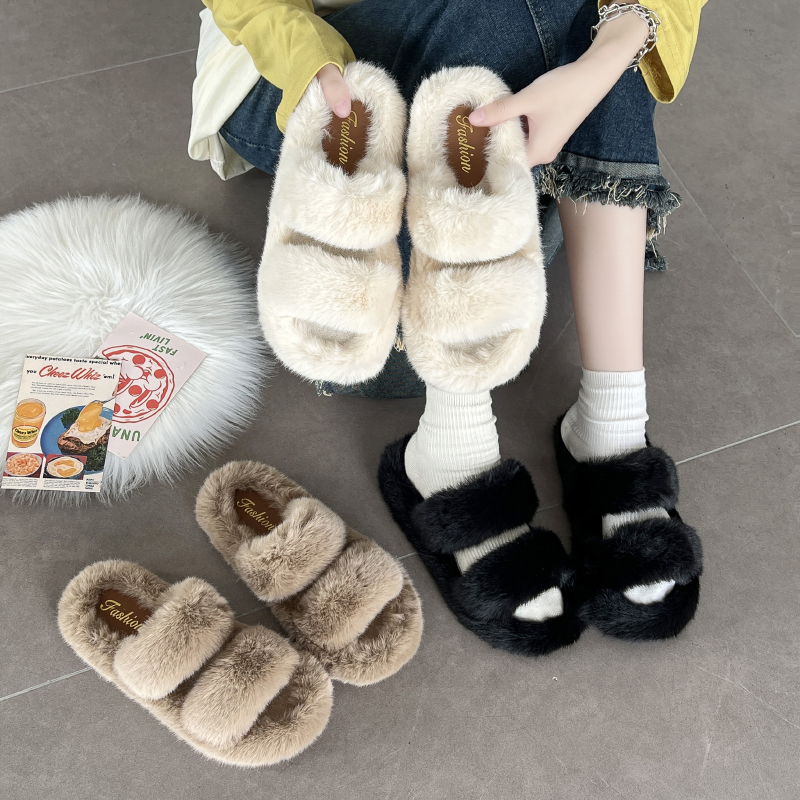 2025秋冬新款298双带居家棉拖鞋外穿毛毛拖