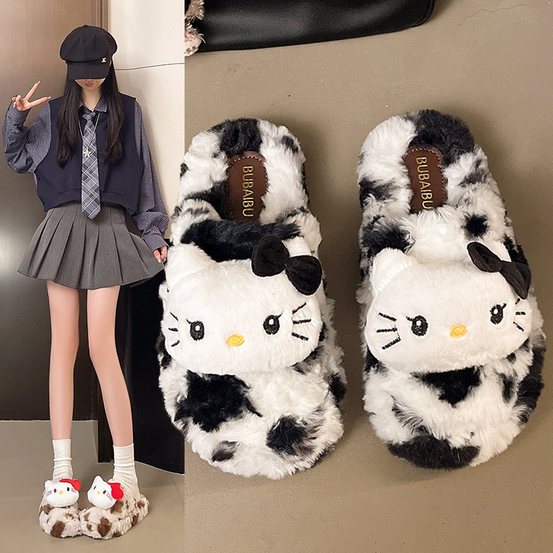 2025秋冬新款保暖双带厚底5cm毛绒居家棉拖鞋外穿毛毛拖,女鞋,毛毛鞋,淘宝优惠券,粉丝福利购,淘宝优惠卷