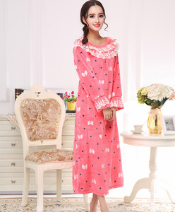 秋冬季女士女孩长袖长款珊瑚玉兔绒双面绒甜美可爱公主睡裙家居服