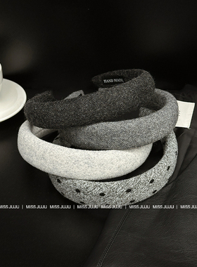 MISS JU丨秋冬高级感洋气时尚灰色发箍女外出百搭气质发卡高颅顶