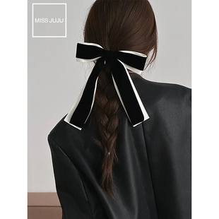 MISS JU丨黑白蝴蝶结钢夹发夹女高级感抓夹经典扎马尾夹子发饰潮