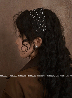 MISS JU丨韩国高级感黑色咖色镶钻发箍超宽遮白发压发网红舒适