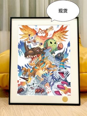 星空 数码宝贝成熟期天使兽加鲁鲁兽暴龙亚古兽太一Digimon装饰画