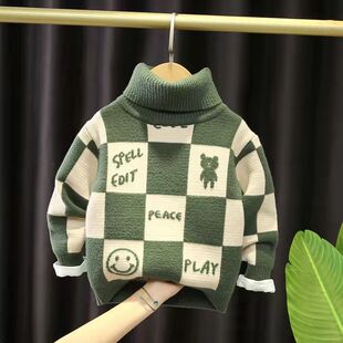 男童毛衣高领加绒加厚宝宝2025韩版秋冬款内搭儿童百搭保暖衣服装