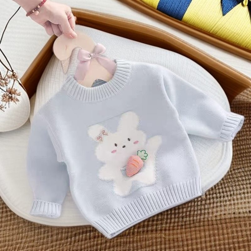 女童毛衣秋冬新款宝宝套头针织衫新款韩版婴儿卡通打底衫加厚圆领