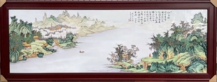 景德镇陶瓷瓷板画手绘山水风景画横条客厅挂画装 饰画江南好风景