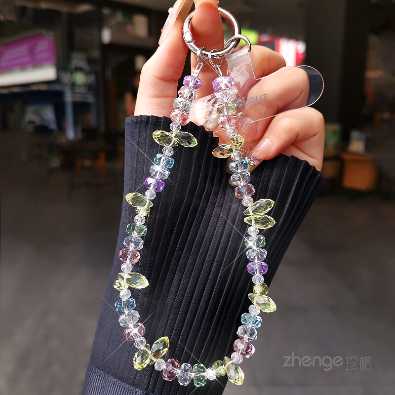 菱形水晶短款手机挂绳手机链女士户外出行适配手机壳防丢百搭挂件