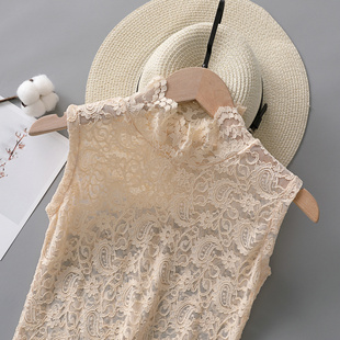 无袖 外穿性感蕾丝打底衫 上衣 新款 黑色小高领内搭背心女2020春夏季