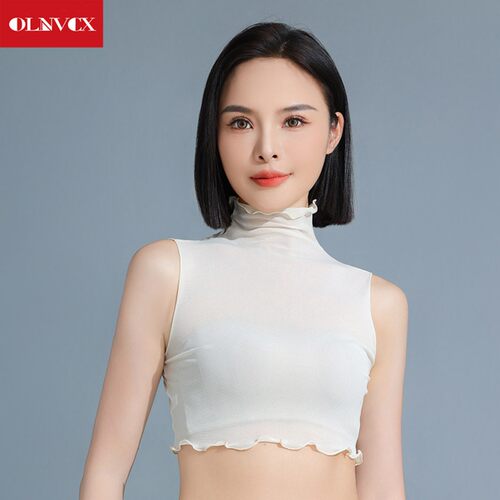 网纱假领子百搭2024春秋新款单层内搭高领薄短款打底衫背心女半身