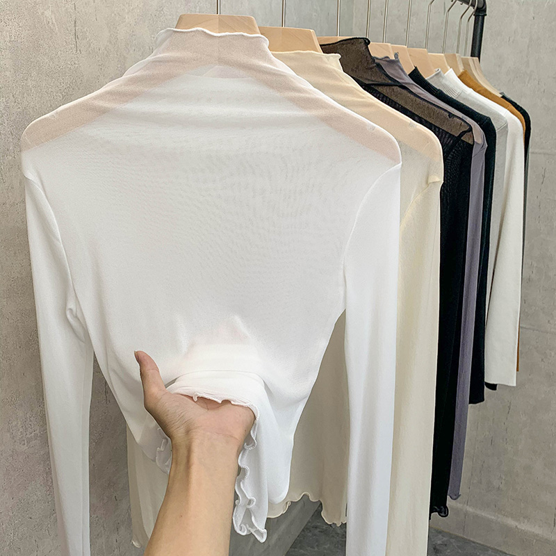 欧货配毛衣高领蕾丝打底衫