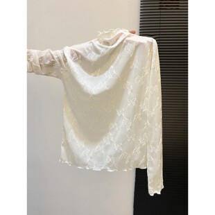超绝春秋打底衫内搭蕾丝长袖T恤半高领木耳边设计感蝴蝶提花上衣