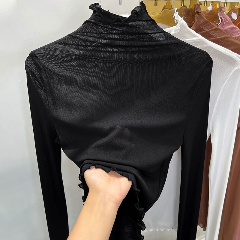 网纱高领打底衫女春秋新款