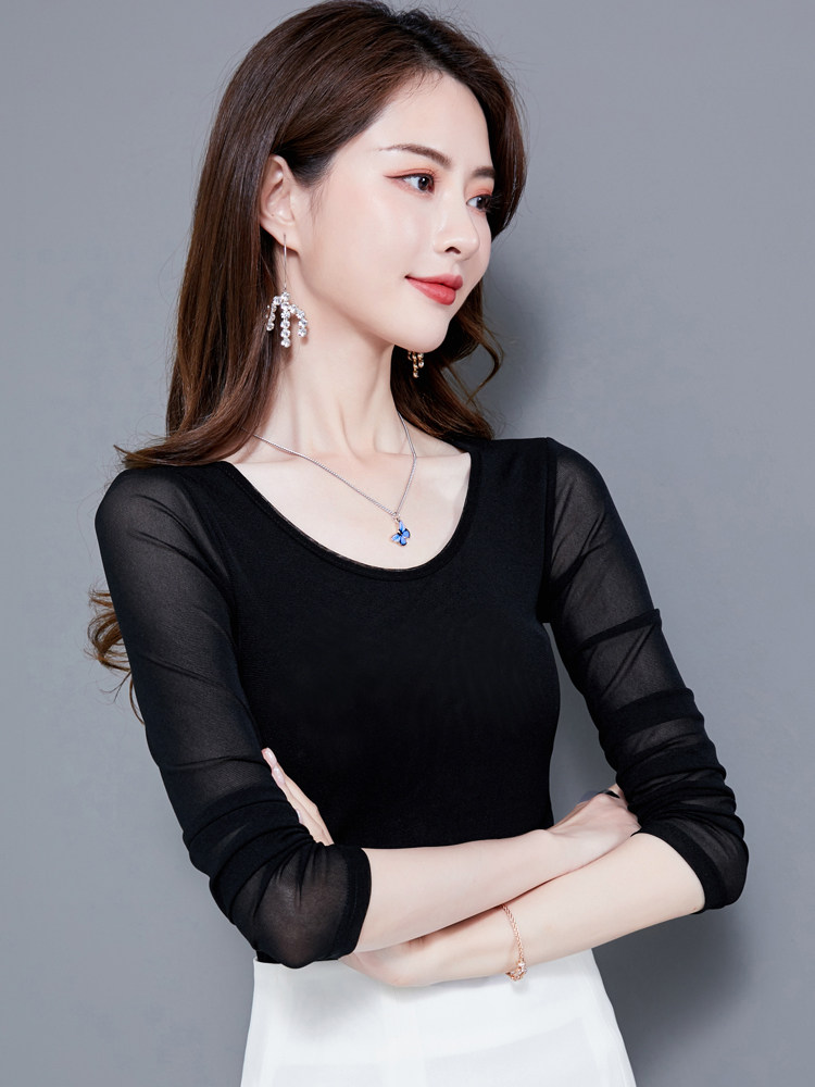 女内搭时尚圆领长袖t恤蕾丝小衫