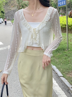 镂空短款外套女蕾丝防晒开衫网纱薄上衣小披肩夏季配裙子超仙长袖