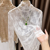 气质内搭小衫 女春秋 网纱薄上衣设计感洋气木耳边半高领蕾丝打底衫