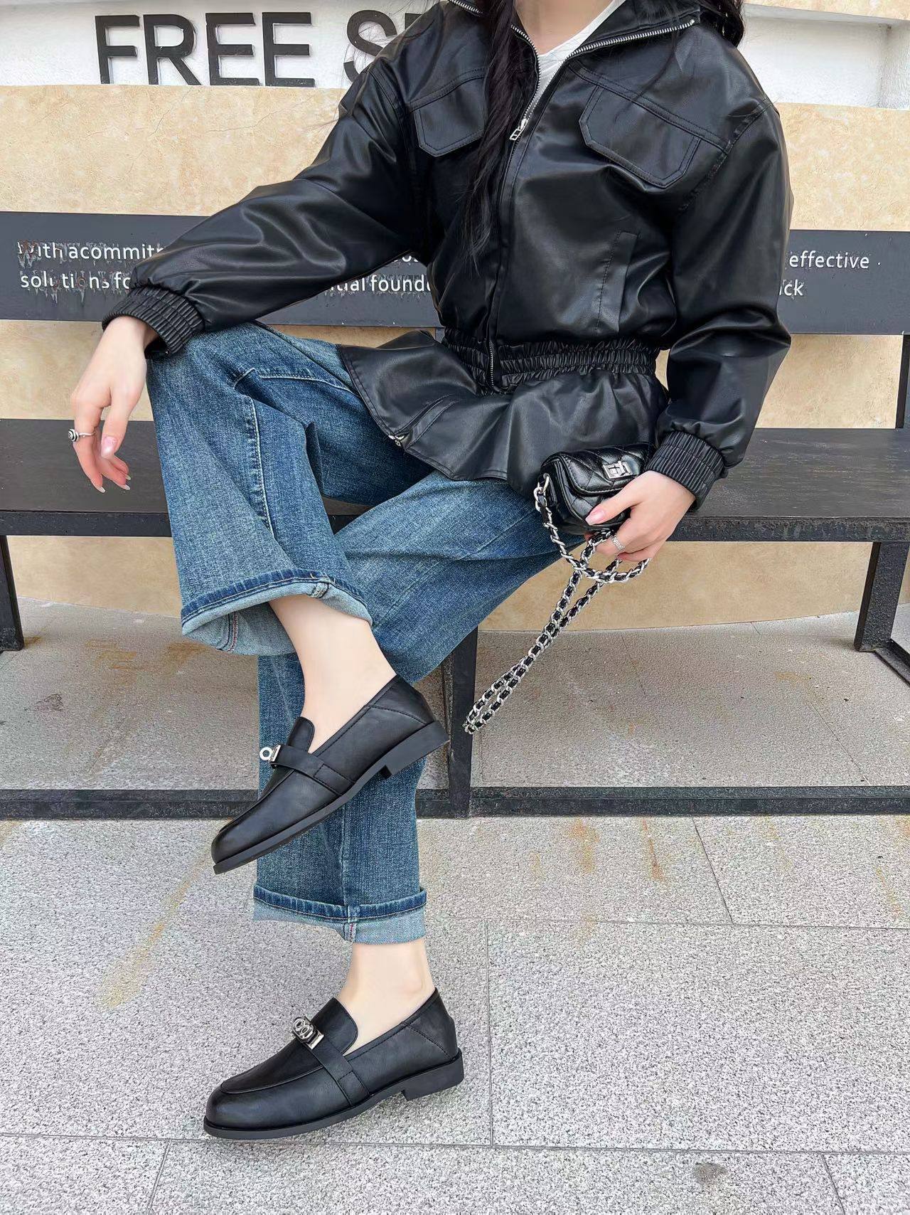 香港黑色锁扣乐福鞋女真皮小皮鞋外穿春新款百搭英伦风豆豆鞋单鞋,女鞋,乐福鞋（豆豆鞋）,淘宝优惠券,粉丝福利购,淘宝优惠卷