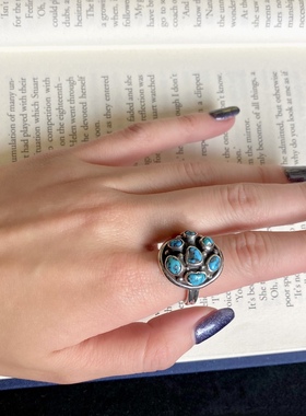 美国纳瓦霍手工孤品古董首饰 925纯银天然睡美人绿松石戒指男女款