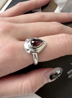 古董首饰925纯银戒指天然石榴石