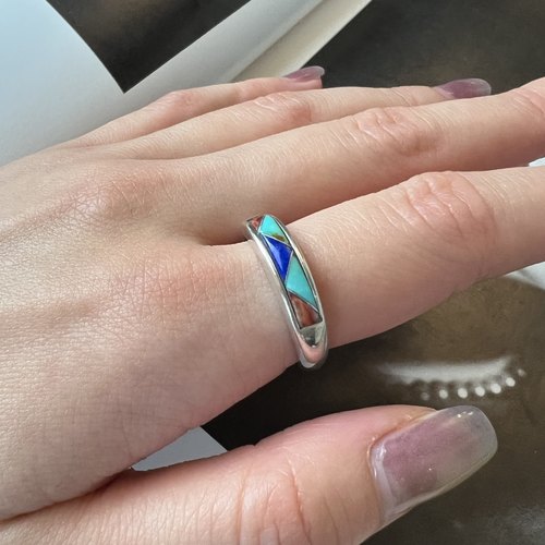 印第安设计师大牌银饰925纯银戒指天然绿松石拼石设计17号戒指