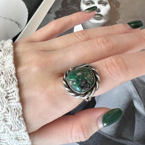 原矿绿松石戒指纯银古董首饰