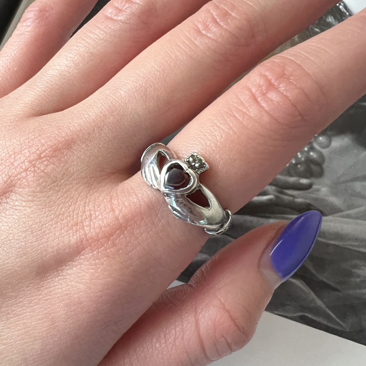 古董首饰925纯银戒指石榴石