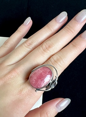 925纯银天然红纹石戒指古董首饰