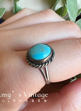 欧美vintage中古印第安手工银饰925银戒指天然美松戒指12号