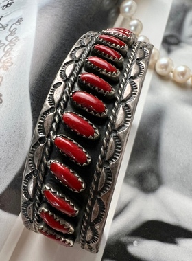 欧美印第安纳瓦霍设计师品牌古董首饰925纯银手镯中古vintage