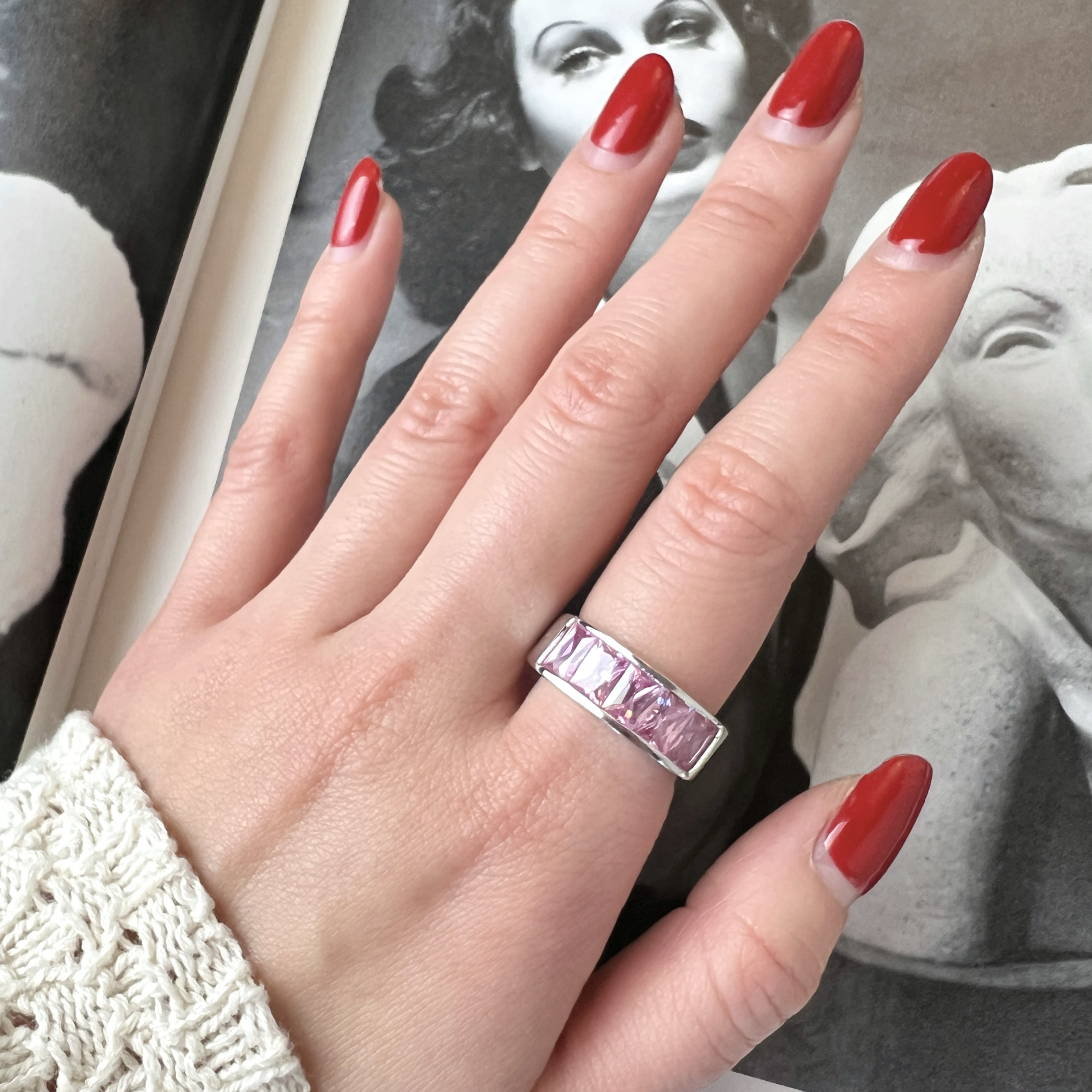 粉色宝石925纯银古董首饰戒指