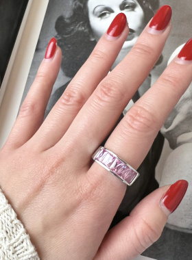 粉色宝石925纯银古董首饰戒指