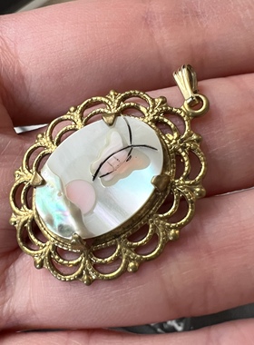手绘珍珠母贝吊坠古董首饰