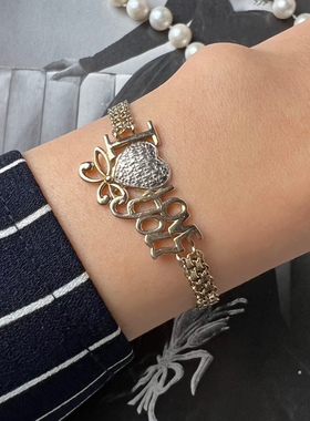 欧美回流古董首饰vintage中古饰品925纯银包金手链手镯情人节礼物