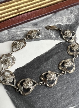 欧美vintage古董首饰中古饰品925银手链维多利亚风格925银手链