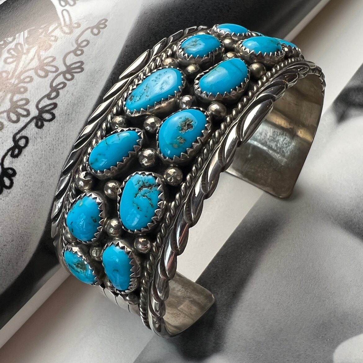 欧美孤品古董首饰925纯银手镯天然绿松石手镯手链印第安手工银饰