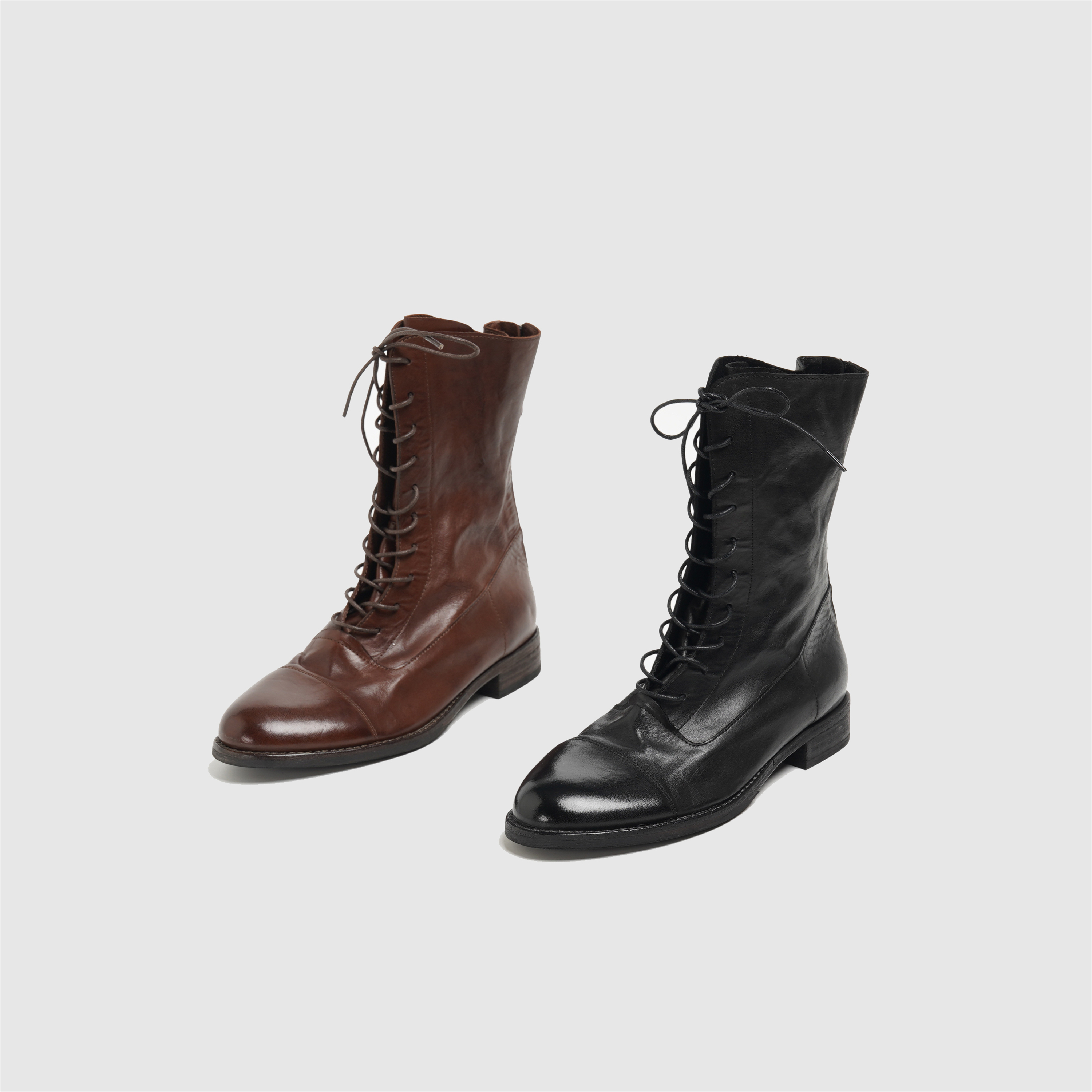 水洗马皮复古简约后拉链马丁靴