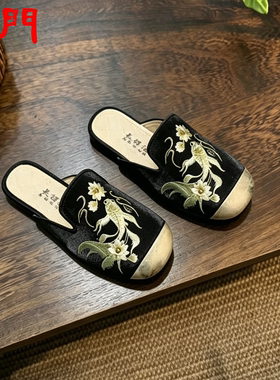 正宗老北京前门刺绣女布面鱼嘴拖